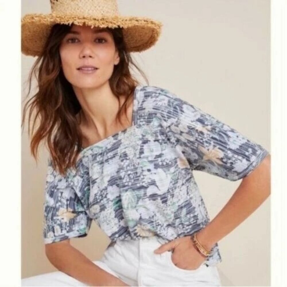 Anthropologie Dee Dee Dolman Sleeve Blue Floral Top - Size Medium
